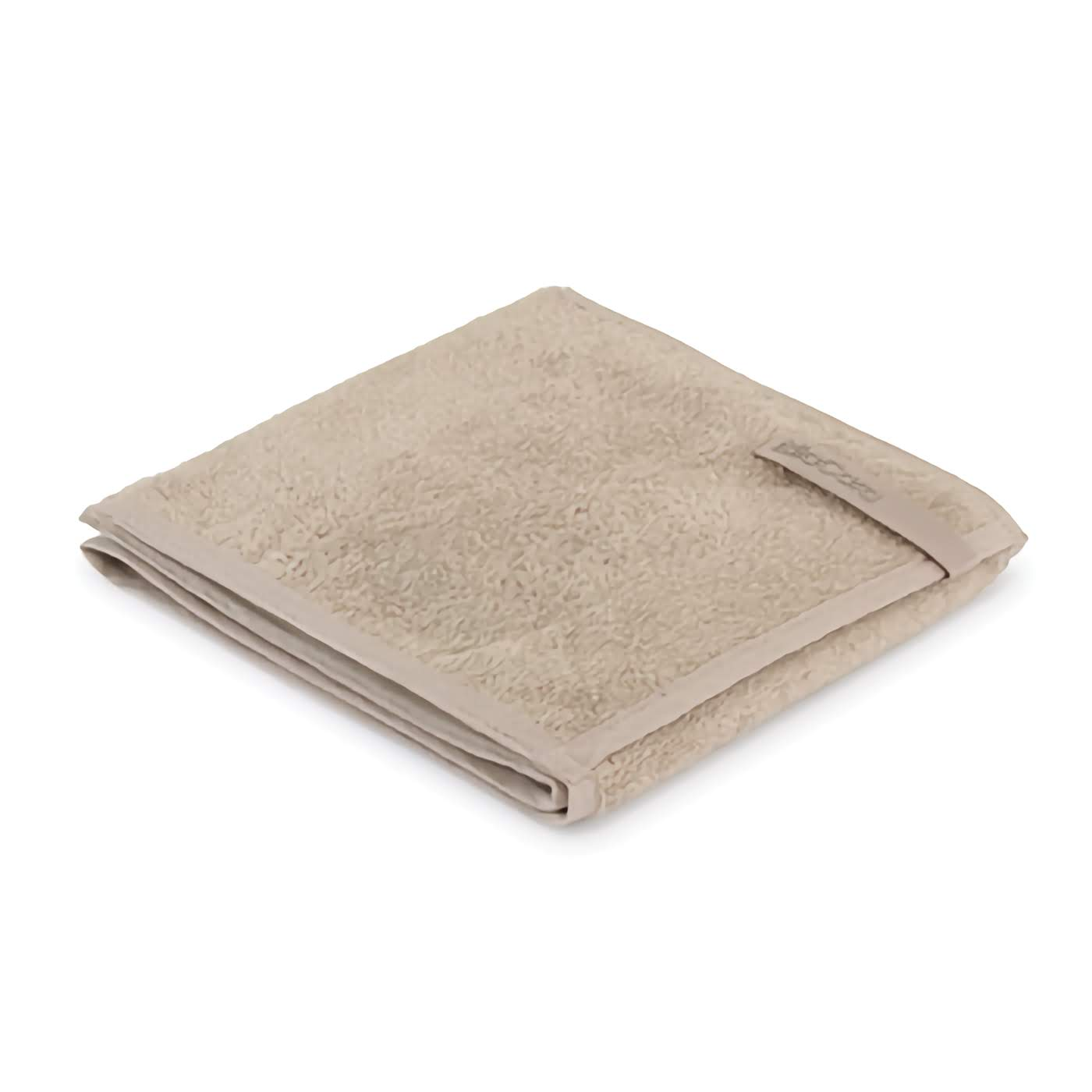 A folded beige dog towel with pockets, made of organic cotton, laid out on a surface.