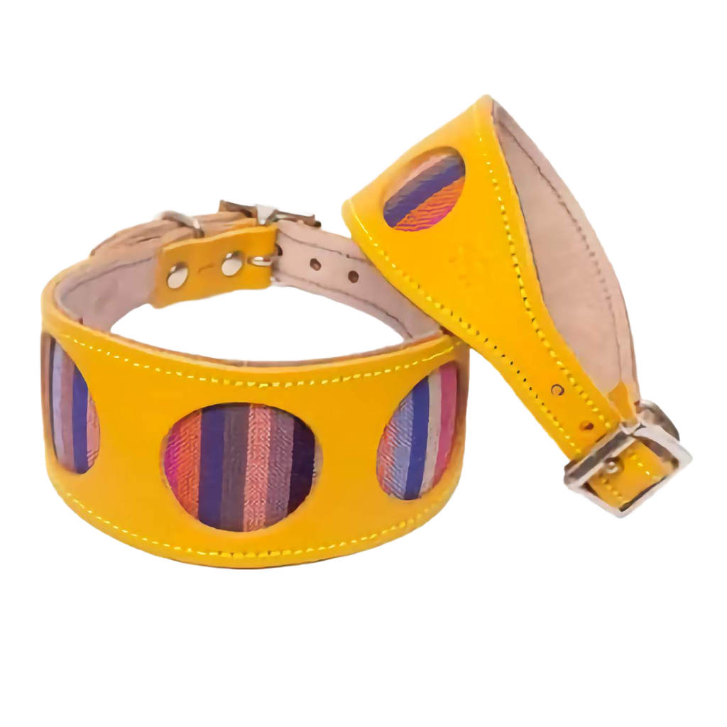 Yellow and Mutlicolour Stripe Dog Collar