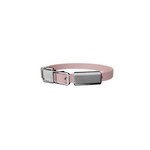 A pink dog collar with stainless steel buckle and D-ring, designed for durability and style.