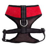 Red and black dog harness on a white background