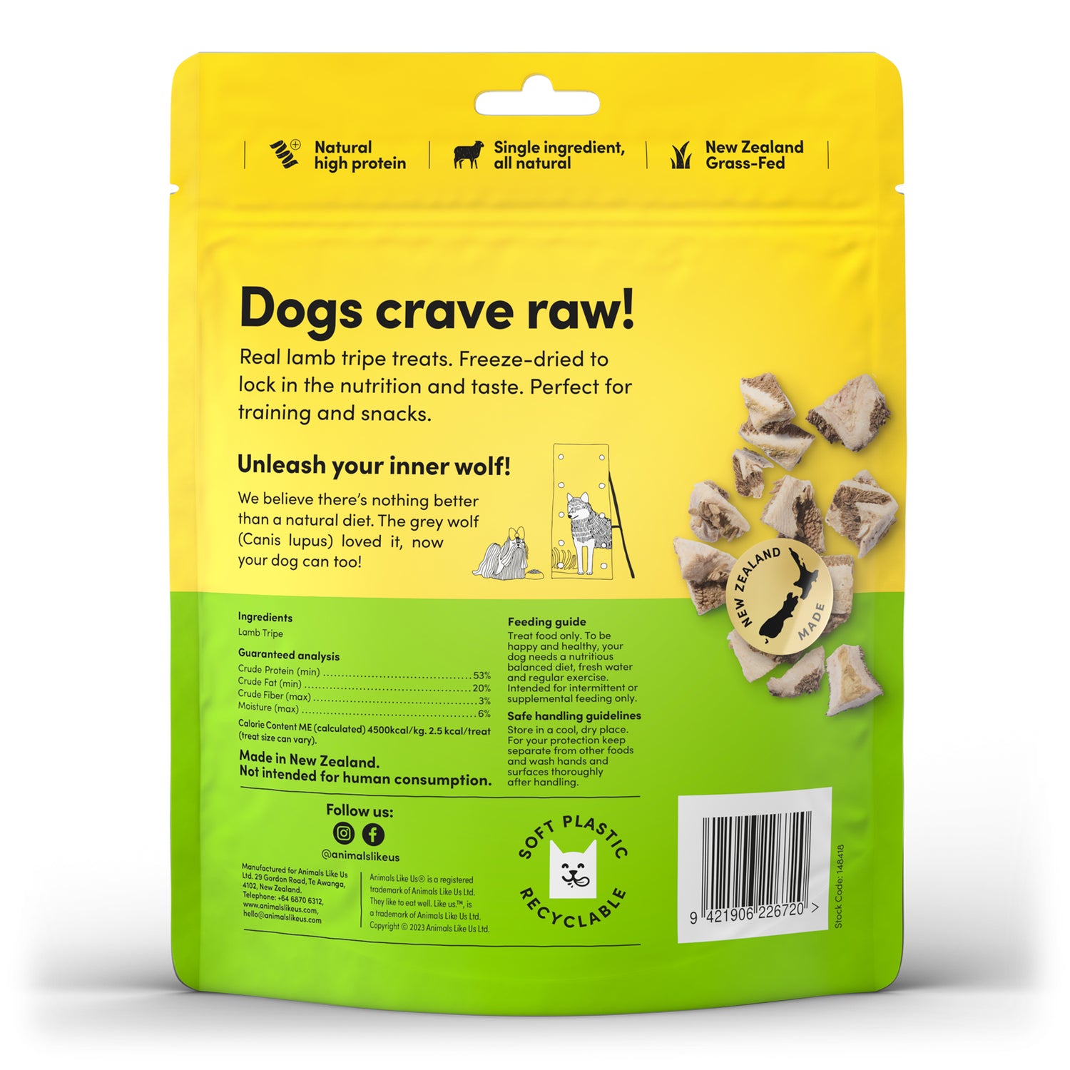 Animals Like Us Grass-Fed Lamb Tripe Freeze-Dried Raw Dog Treats