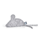 A gray mouse-shaped cat toy made from wool felt with a cotton lining.
