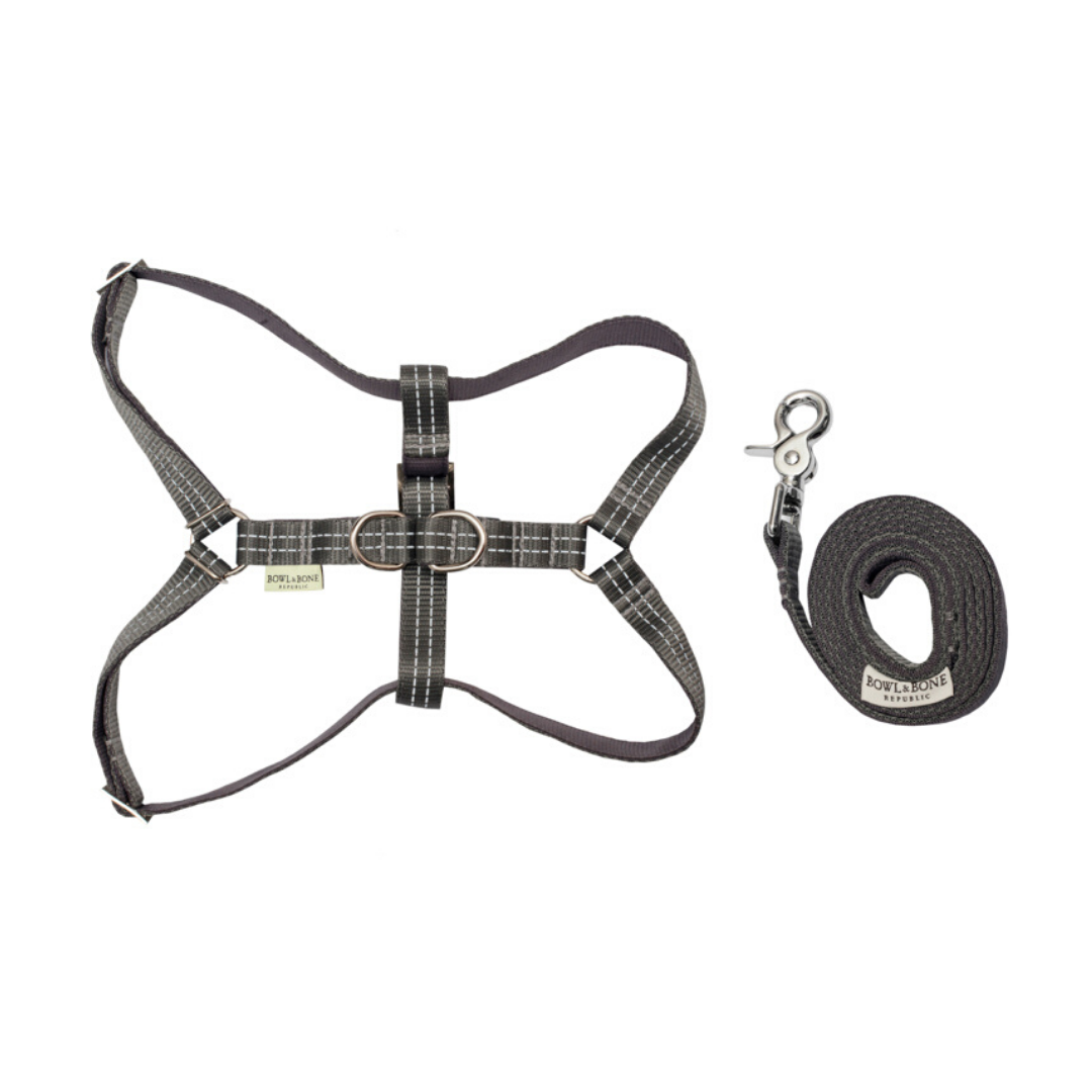 Bowl &amp; Bone Republic Active Dog Harness With Lead Grey