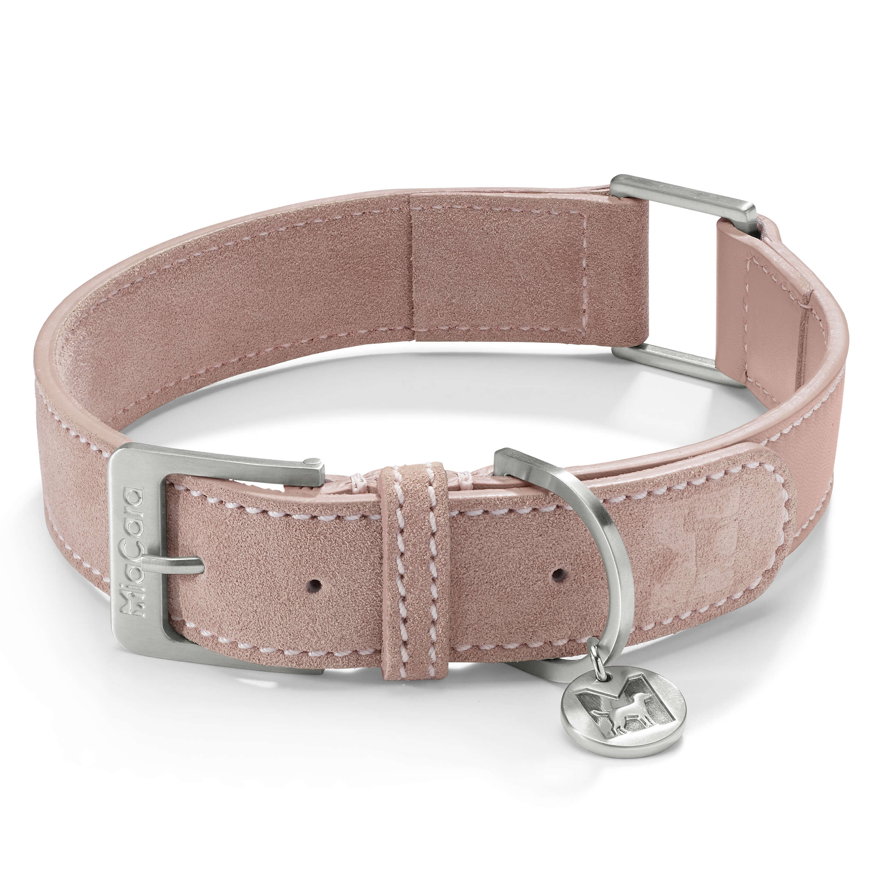 Leather dog collar - beige 